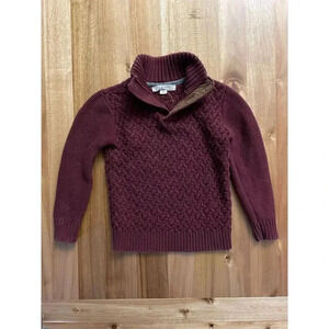 Hope & Henry Kids XS size 4 Burgundy Red Mock Neck Cable Knit Sweater Pullover